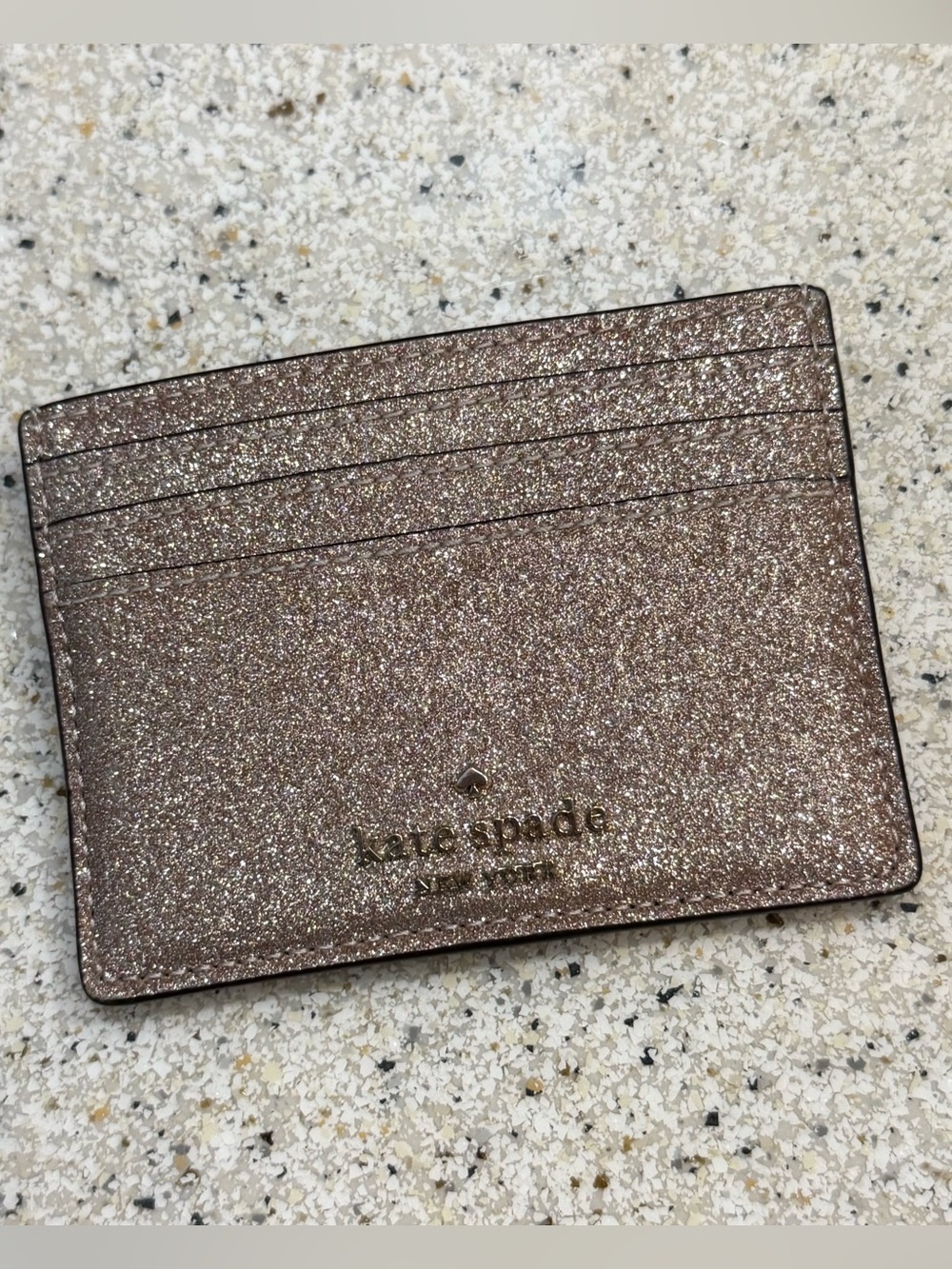 kate spade Metallic Rose Gold Glitter Card Holder